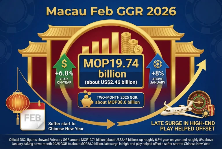 An infograph of macau's ggr for february