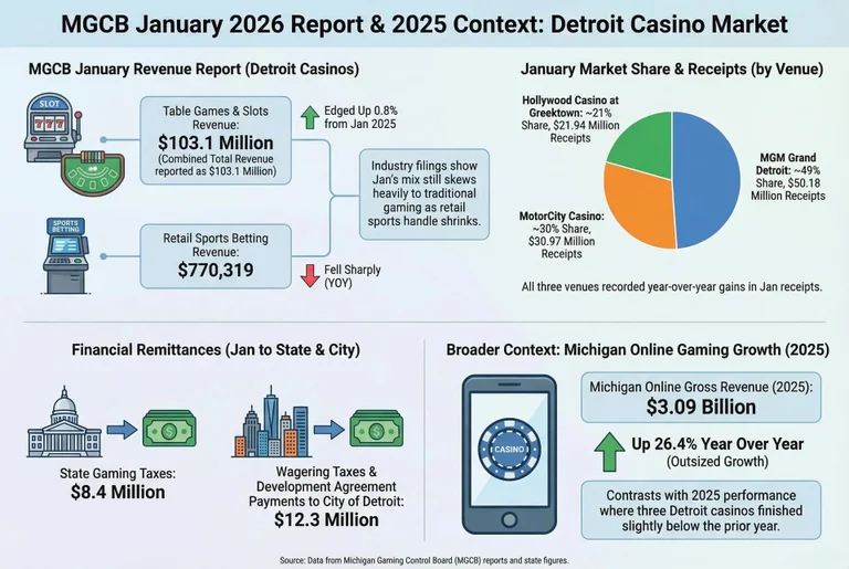 Michigan gaming revenue January info graph