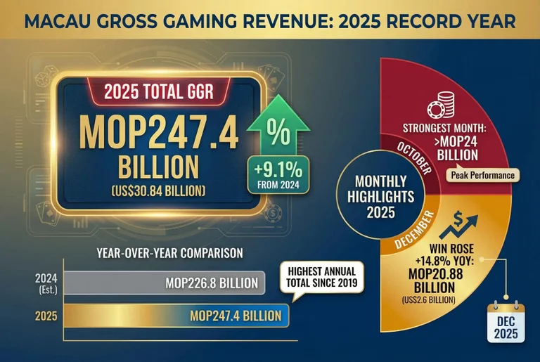 Infograph with Macau Gross Gaming Revenue over 2025